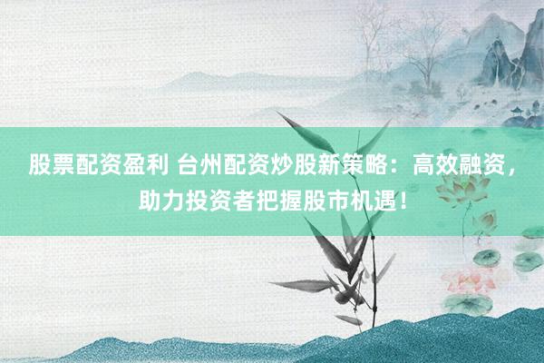 股票配资盈利 台州配资炒股新策略：高效融资，助力投资者把握股市机遇！