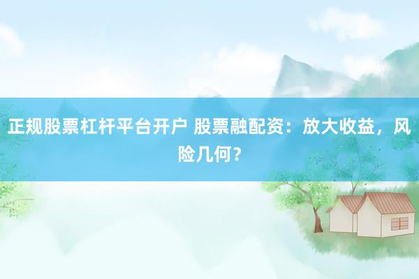 正规股票杠杆平台开户 股票融配资：放大收益，风险几何？